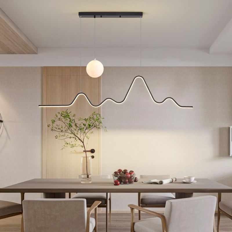 Modern Metal Pendant Light Linear Shape Island Light with Silicone Shade for Living Room