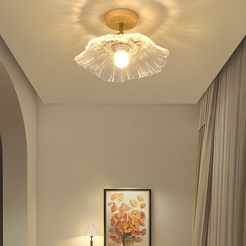 Japanese Style Ceiling Lamp Circle Shape Ceiling Light with Glass Shade for Living Room