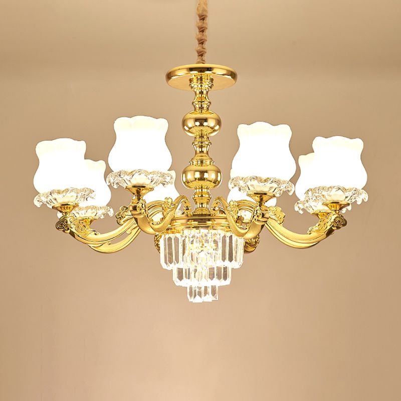 Blumenrestaurant hängende Leuchte traditioneller Opalglas Gold Kronleuchter mit Kristall -Deco