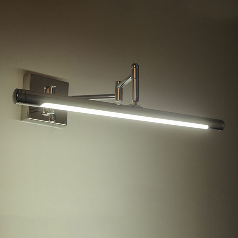1-Light Linear Mirror Wall Lighting Modern Style Metal Wall Mounted Light in Silver