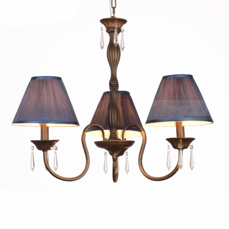 Vintage conische kroonluchter veelkleurige geplooide stof hanglamp