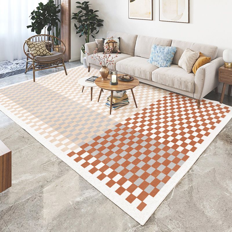 Apricot Modern Rug Geometric Pattern Polyester Area Rug Non-Slip Backing Rug for Home Decor