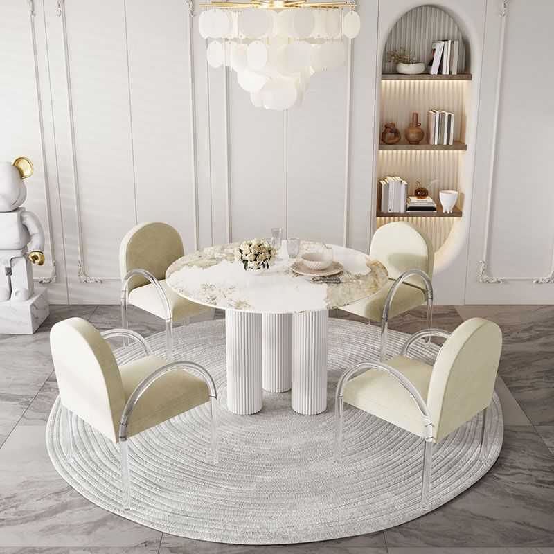 Modern 1/5 Pieces Dining Set Round Stone Dining Table for Dining Room Kitchen