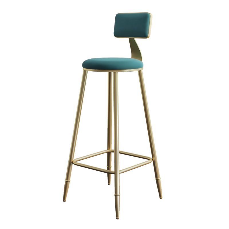 Glam Style Backrest Counter Stool Iron Kitchen Bar Stool with Velvet Cushion and Pedal