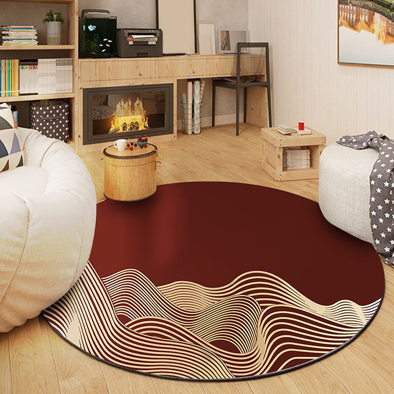 Wine Red Graphic Rug Polyester Modern Rug Washable Rug for Drawing Room
