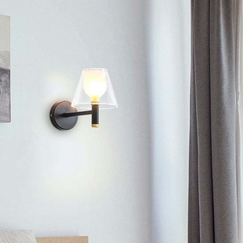Glass Geometric Wall Light Modern 1-Light Wall Lights in Black