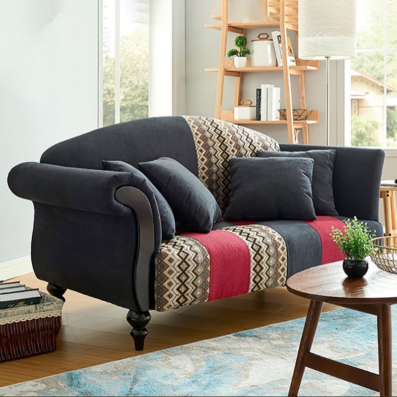 Linen Country Curved Sofa Rolled Arm 31"W Camel Back Sofa for Living Room