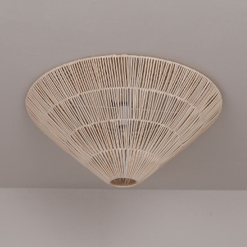 Cone Shape Ceiling Light Fixture Rattan Flush Mount Light for Living Room