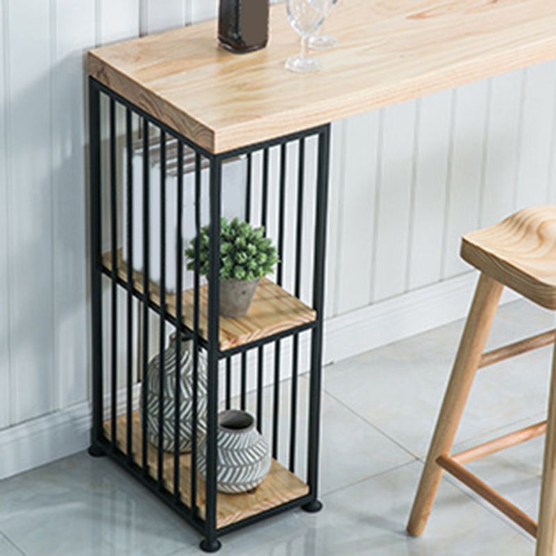 Wood Top Bar Height Table Modern Style Bistro Pub Table with 2 Shelves