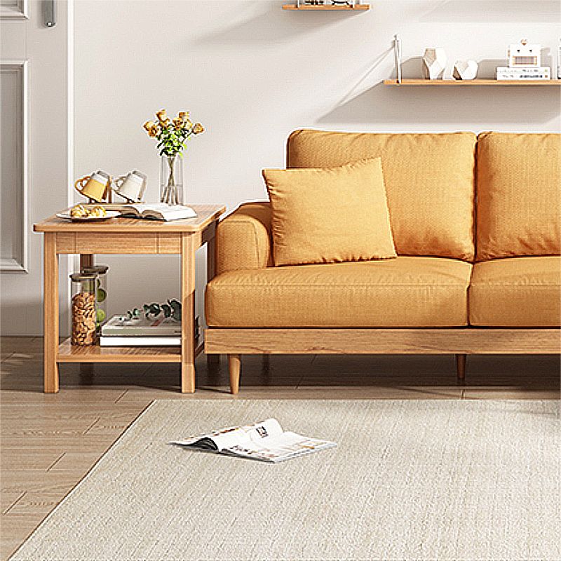 Square Wooden 4 Legs Side Table 1-Drawer End Table with Shelf