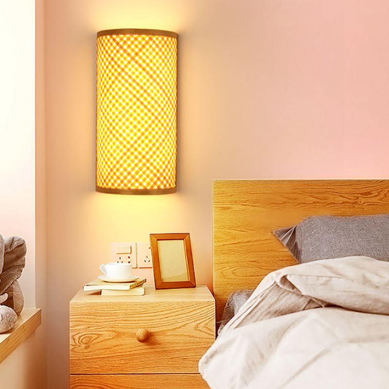 1 Light Geometric Flush Mount Wall Sconce Contemporary Rattan Wall Light Sconces