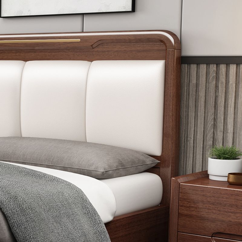 Rubberwood Pine Wood Panel Bed Mid-Century Modern Espresso Standard Bed with Headboard