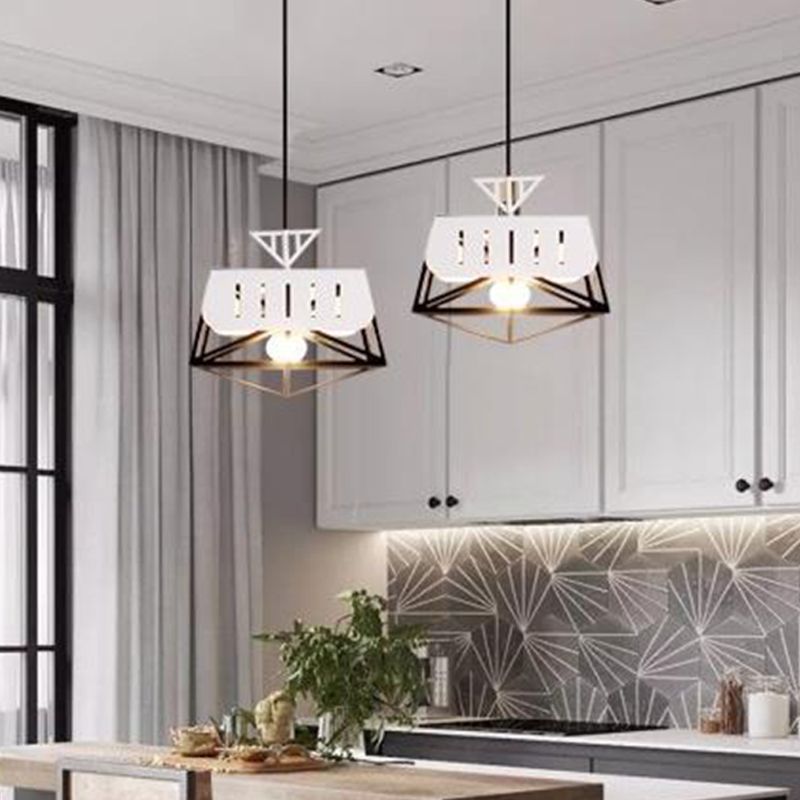 Metal Geometric Pendant Lighting Modernist 1 Head Black/Red Hanging Light Fixture for Bedroom