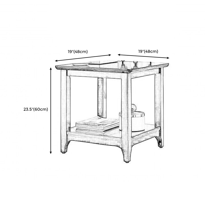 Country Double Tier Wood End Table 4 Legs Sofa Side Table with Shelf