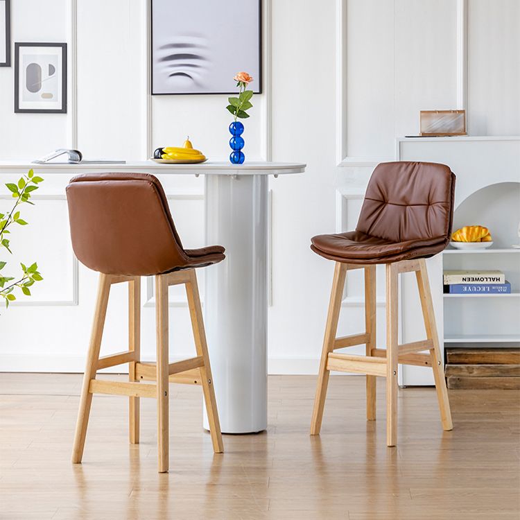 Modern Armless Backrest Counter Stool Wood Milk Tea Shop Bar Stool with Leather Cushion