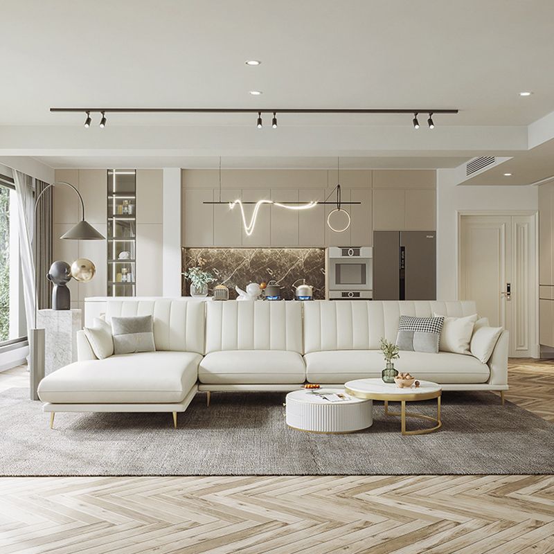 Pillow Top Arm Removable Cushions Sectional Sofa with Chaise in Beige