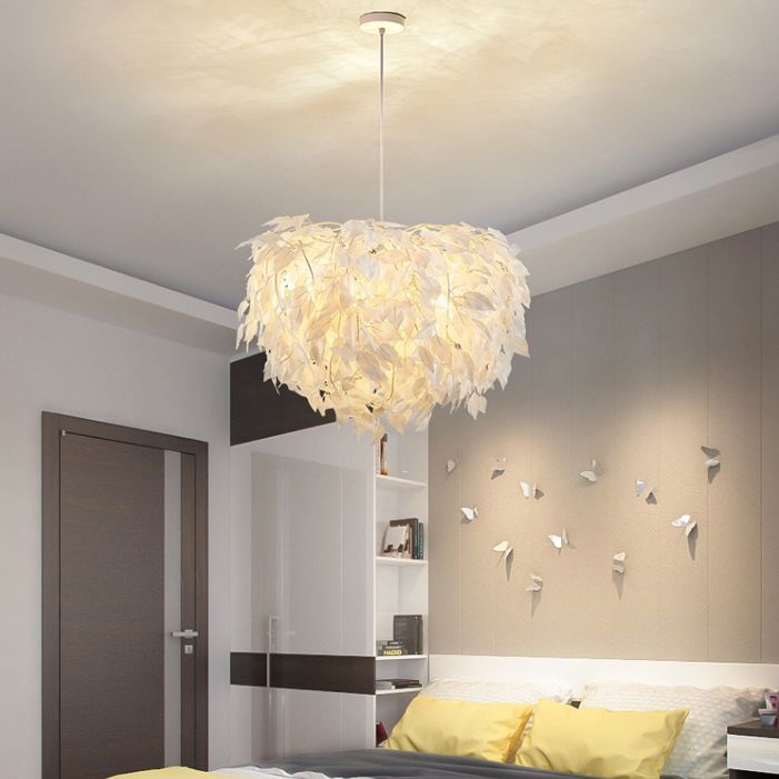 Sphere Feather Chandelier Pendant Light Contemporary Bedroom Suspended Lighting Fixture