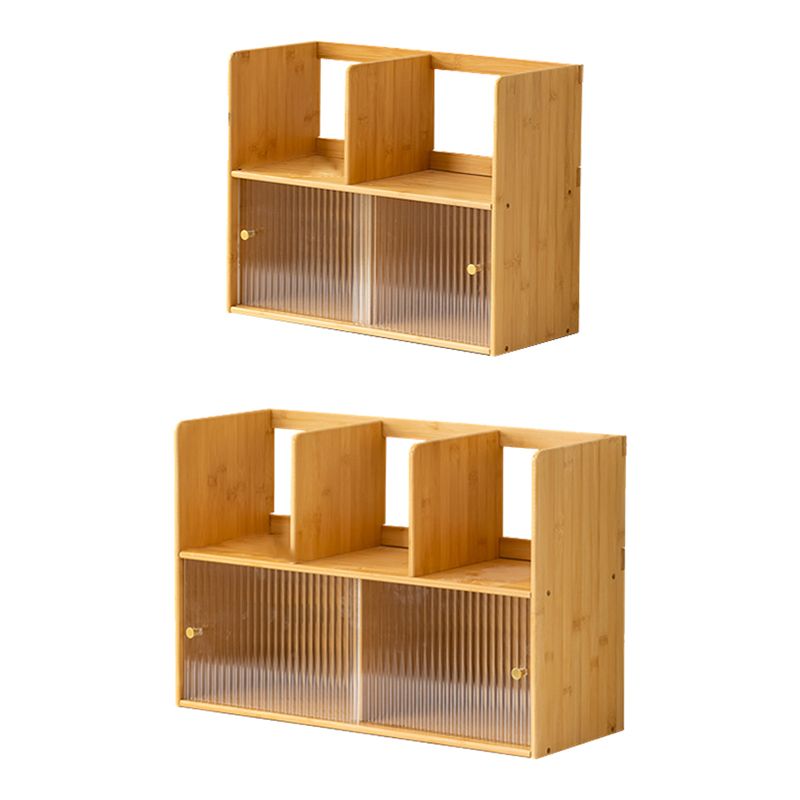 Contemporary Closed Back Bookcase Bamboo Horizontal Bookshelf with Doors