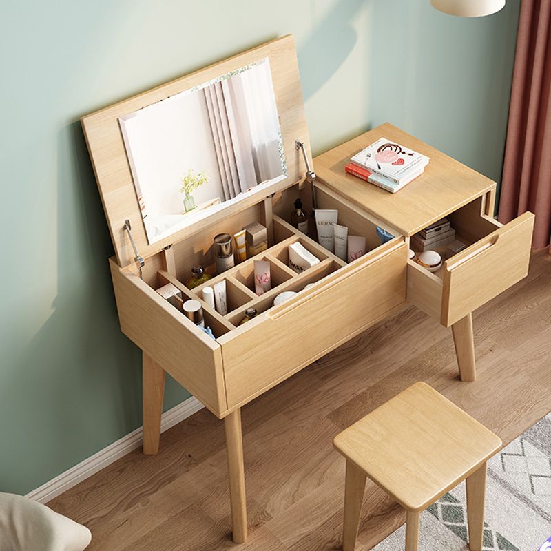 Modern 1-Drawer Dressing Table Solid Wood Mirror Make-up Vanity
