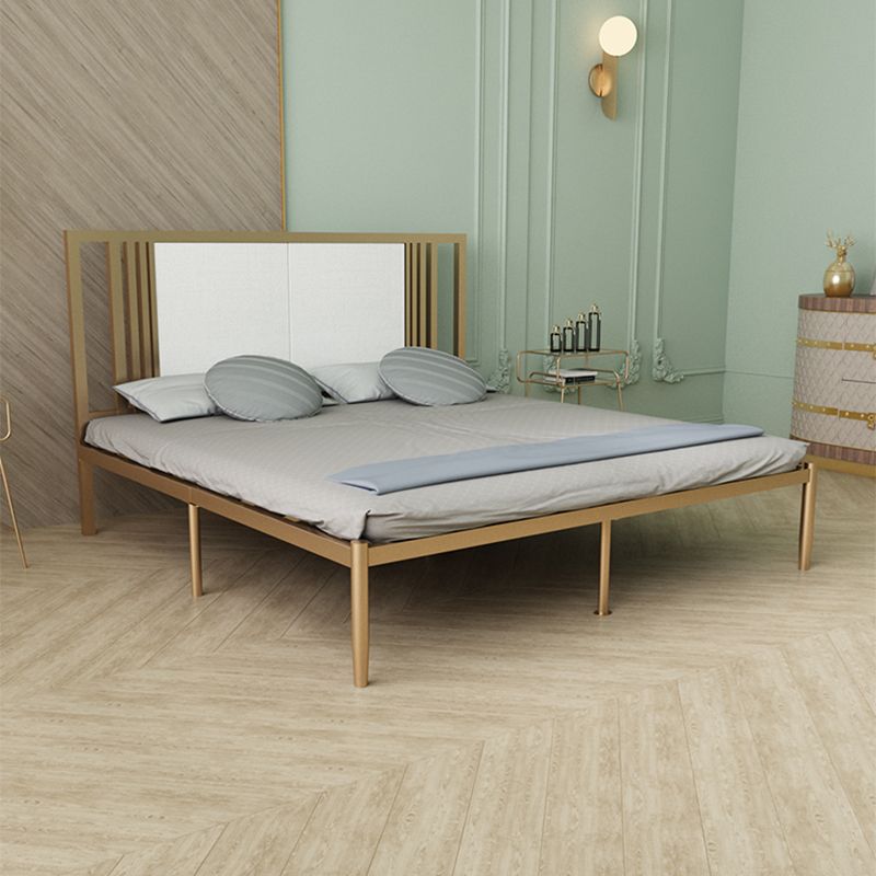 Iron Frame Panel Beb with Rectangle Upholstered Headboard and Metal Legs