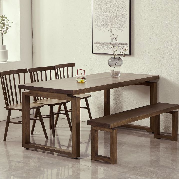 Rectangular Solid Wood Brown Table Modern Furniture with Double Pedestal