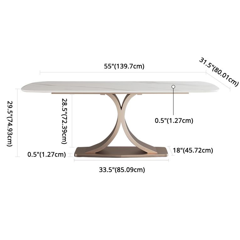 Modern Sintered Stone Dining Room Set with Rectangle Top and Pedestal Base Dining Furniture