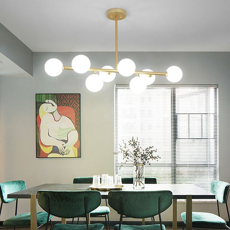 Glass Sputnik Island Pendant Light in Modern Simplicity Wrought Iron Hanging Light for Dining Room