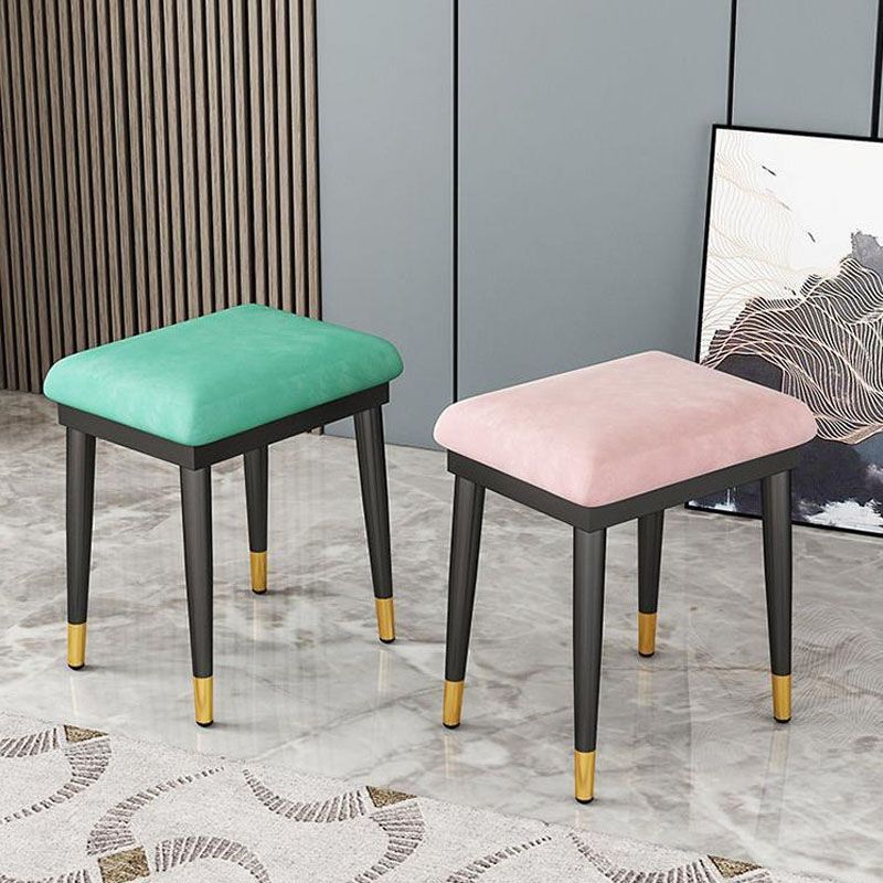 Glam Ottoman Velvet Upholstered Solid Color Square Ottoman with Metal Legs