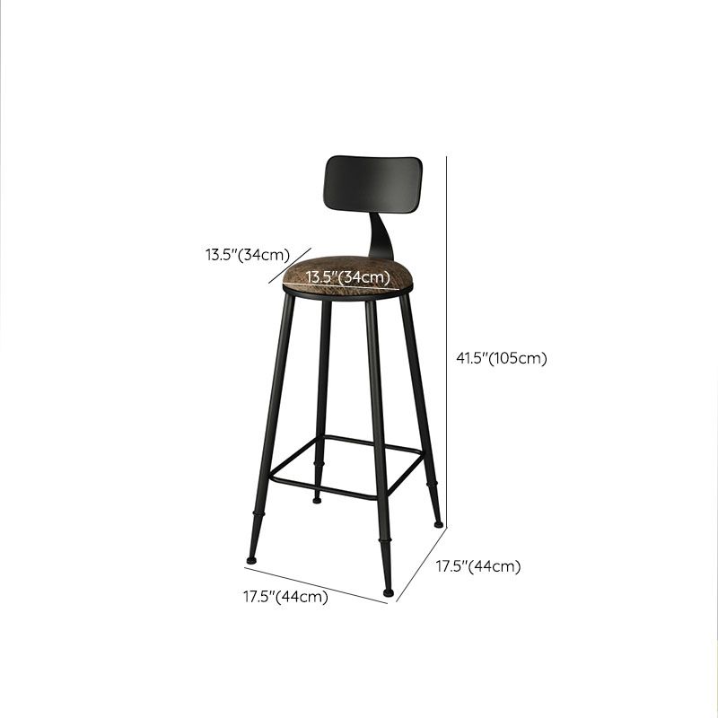 Industrial Faux Leather Dining Stools Armless Bar Stools with Black Metal Base