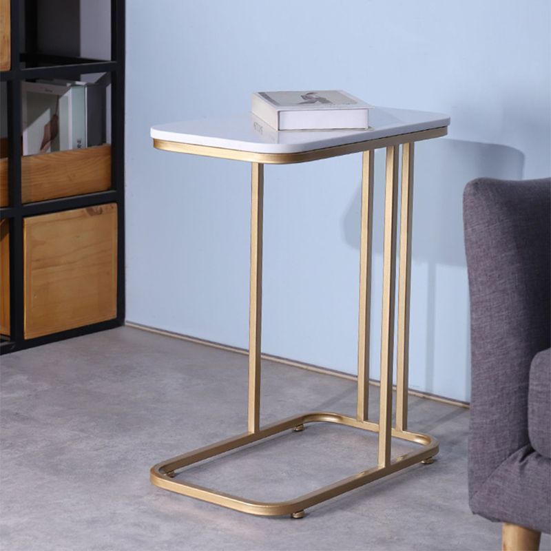 23.62" Tall Marble Top Side Accent Table Metal Frame End Table