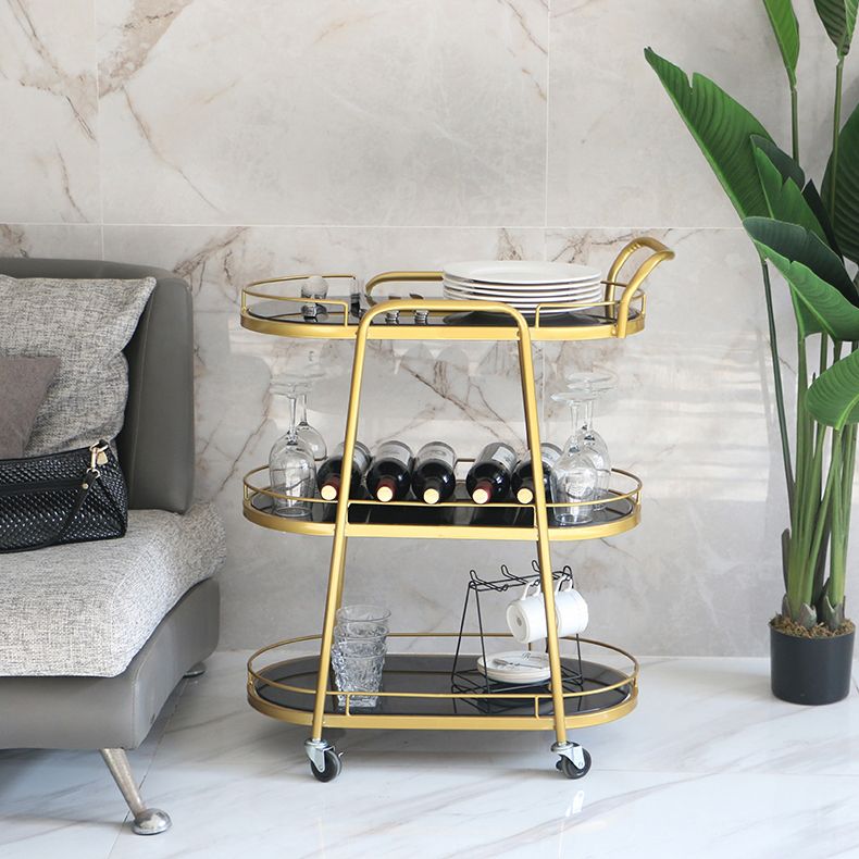 32.28"H Rolling Modern Prep Table Metal Oval Prep Table for Dining Room