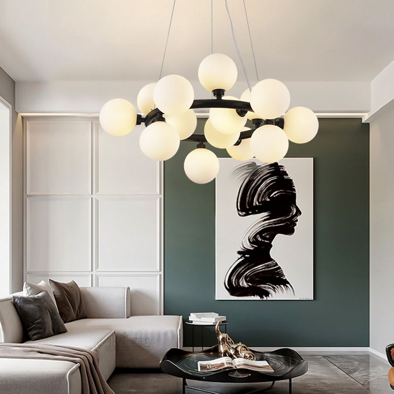 Modern Metal Chandelier Light Fixtures Multi-Head Hanging Pendant Lights with Globe Glass Shade