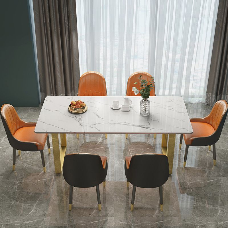 Marble Top Dining Table Modern Rectangle Dining Table with Sled Base