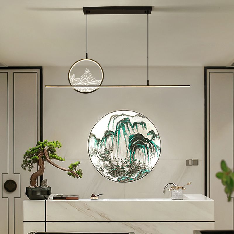Modern Style Linear Shape Island Lighting Ideas Metal 2 Light Island Pendants in Black