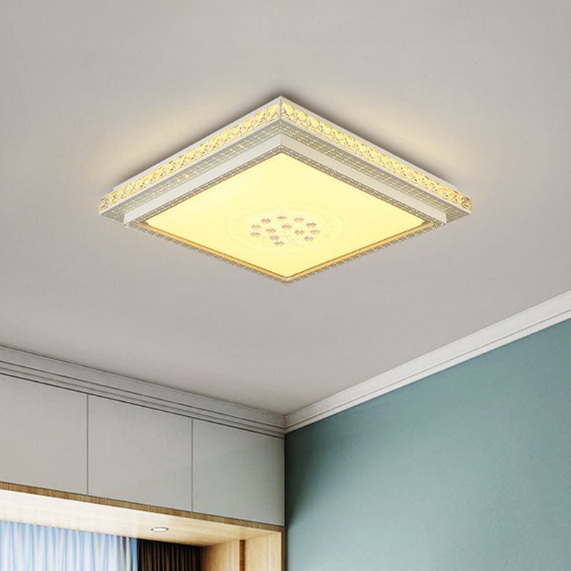 Tetragon Clear Crystal Flush Ceiling Light Modern LED White Flush Mount Lighting for Living Room