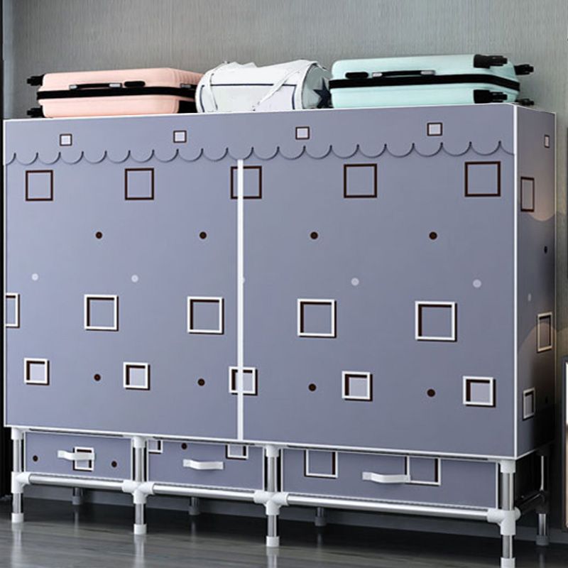 Fabric and Metal Wardrobe Cabinet Industrial Style Home Bedroom Wardrobe Closet
