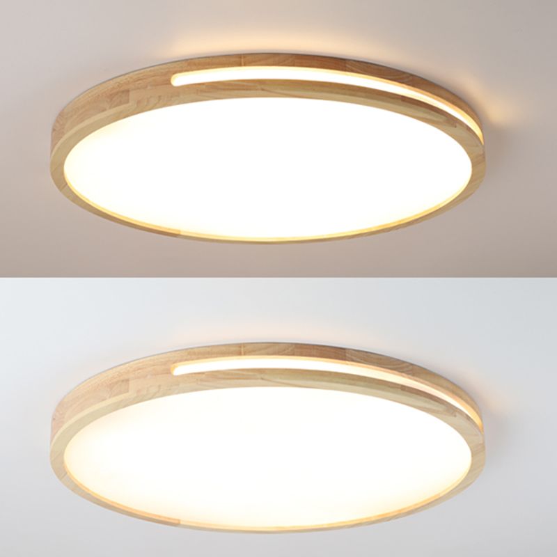 Wood Round Flush Mount Ceiling Light Modern 1 Light Flush Mount Ceiling Fixture in Brown