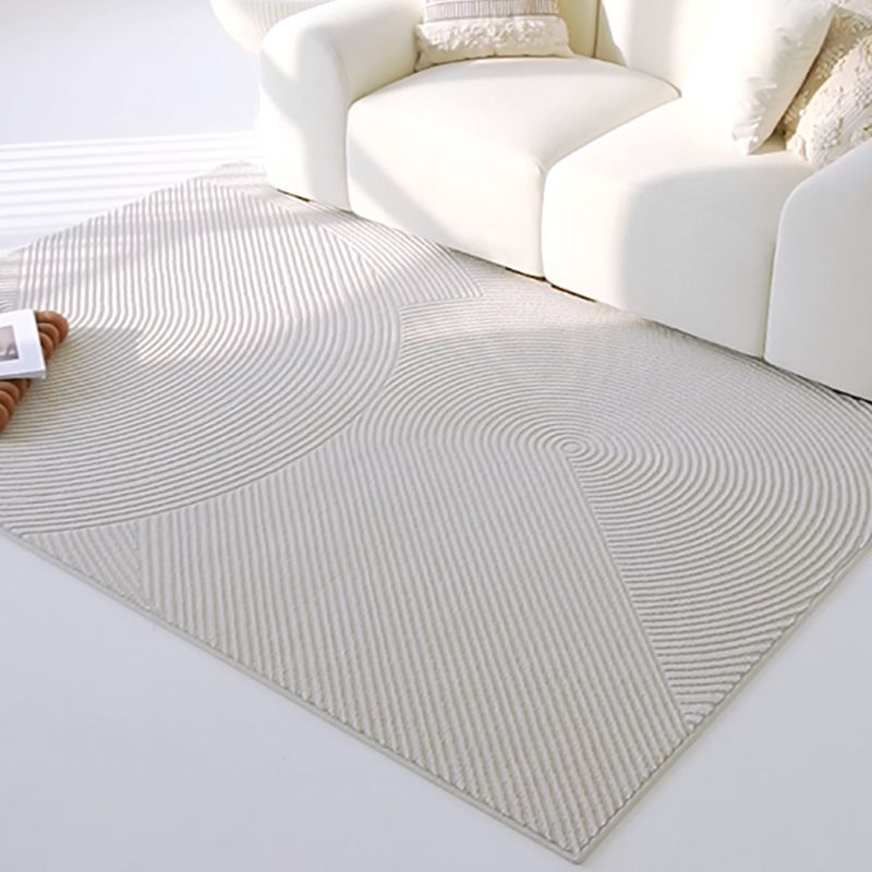 Casual Modern Area Rug Beige Polyester Area Crapet Stripe Pattern Easy Care Rug for Living Room