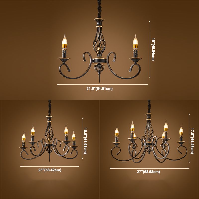 Traditional Style Chandelier Light Black-Gold Metal Candles Hanging Lighting Fixtures