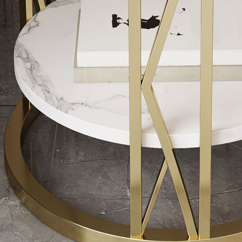Round Slate Plate Table Plate Metal Frame Base Modern Style Side Table