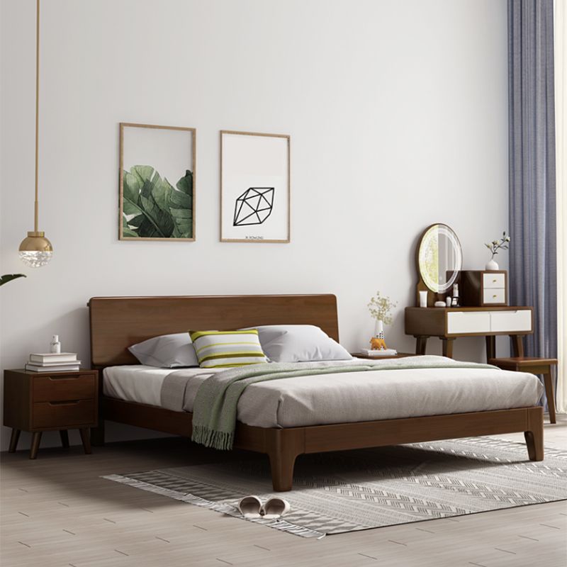 Traditional Wooden Standard Bed with Rectangular Headboard Bed