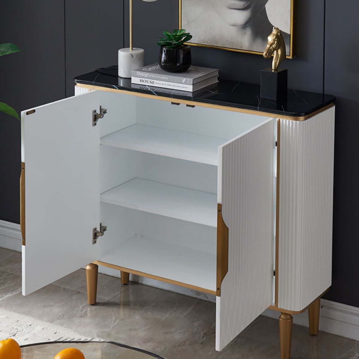 Glam Style Sideboard Artificial Marble Sideboard with Cabinet
