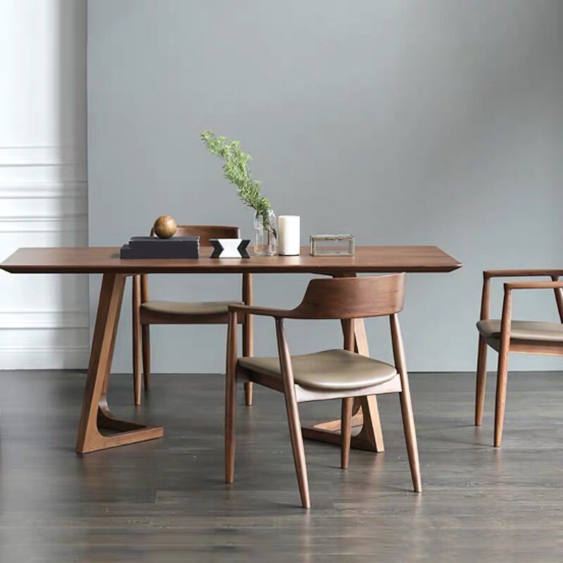 Rectangle Wood Dining Table Pine Solid Wood Table Modern with Double Pedestal Base