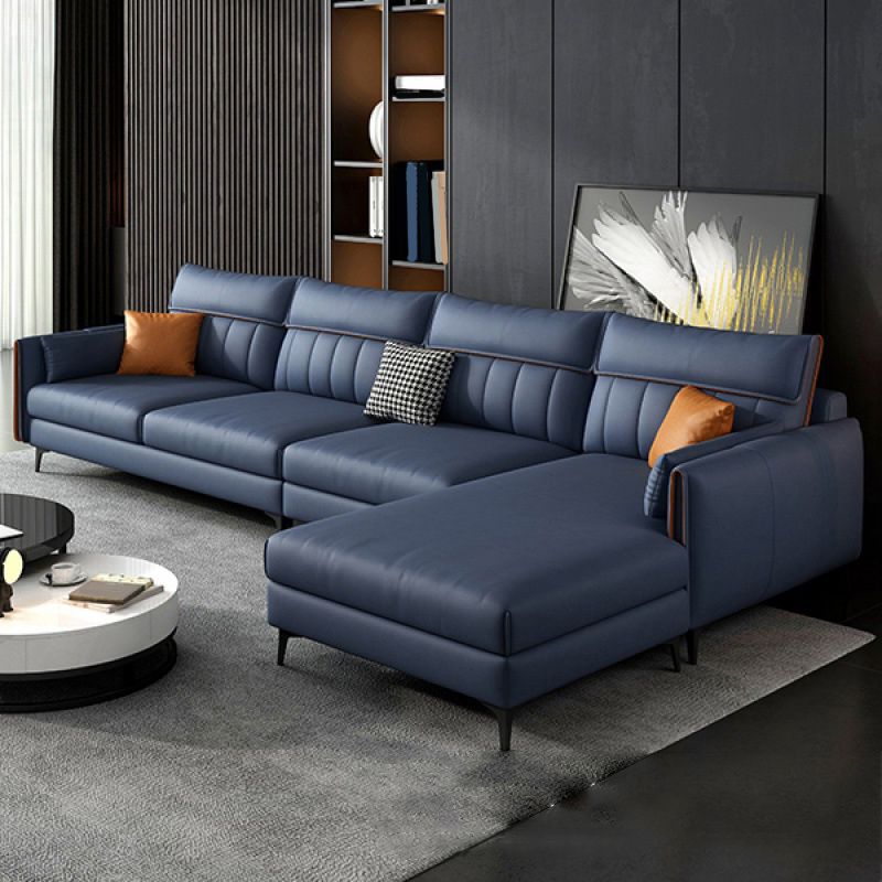 Faux Leather Stain-Resistant Sectional with Pillow Back for Four People