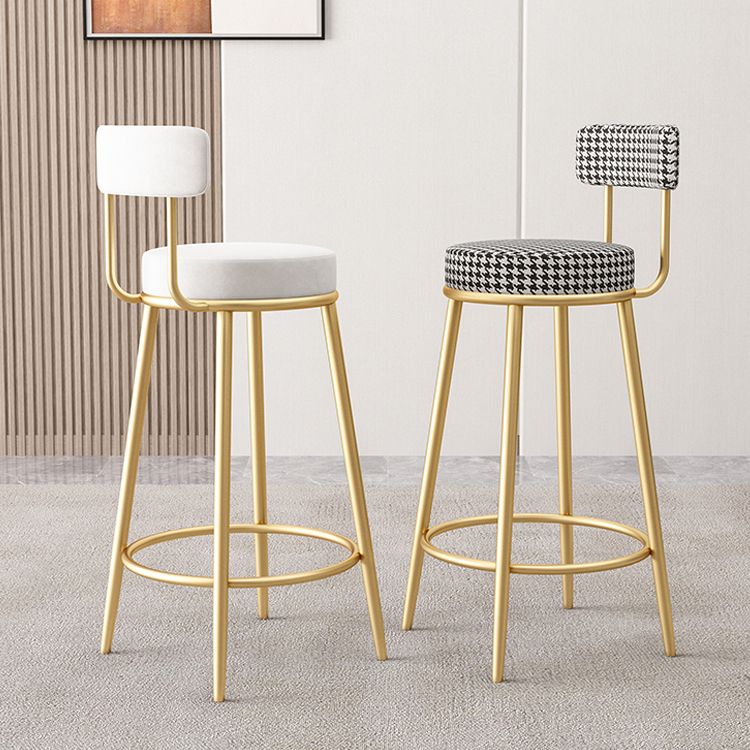 Nordic Backrest Armless Counter Stool Iron Cafe Bar Stool with Cushion and Pedal