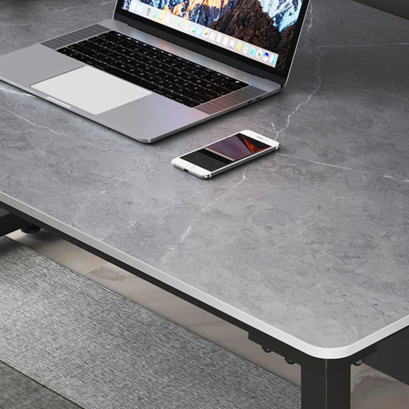 Modern Style Slate Table with Rectangular Black Metal Sleigh Base Coffee Table