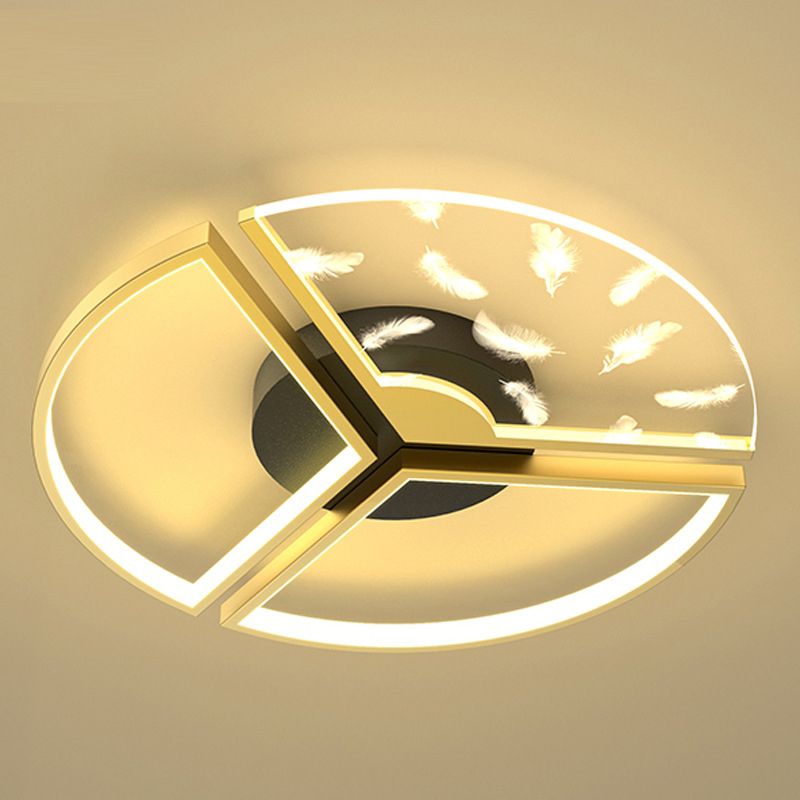 Feather LED Flush Mount Light Modern Acrylic Bedroom Ceiling Light in Black-Gold