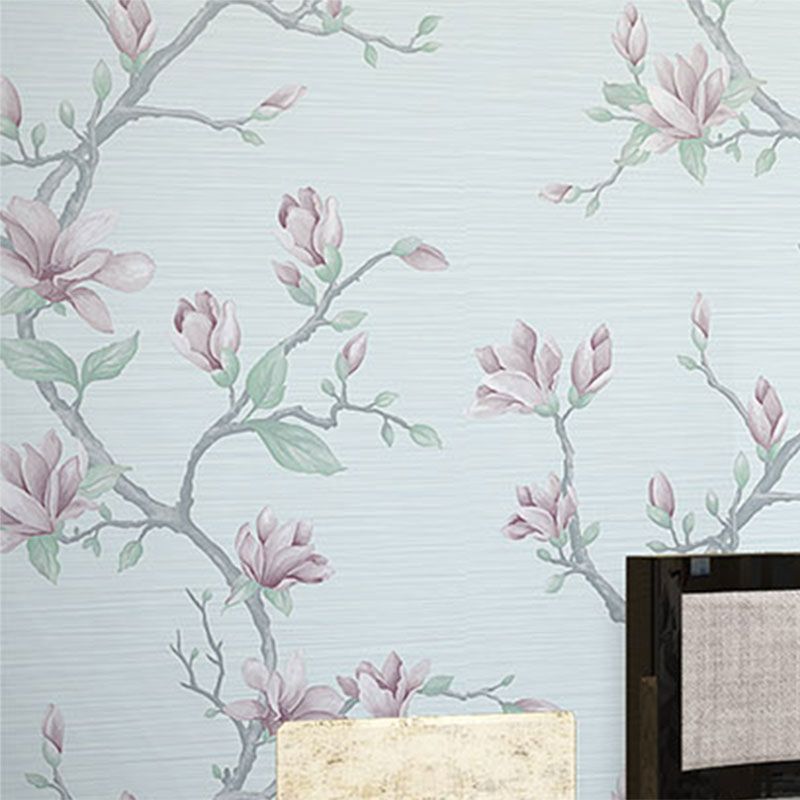 Blossoming Magnolia Wall Art Aqua Non-Woven Material Wallpaper for Home Decor, 20.5-inch x 33-foot