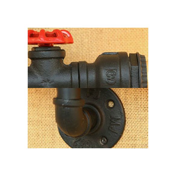 Matte Black 2 Bulbs Wall Mount Light Industrial Style Metallic Water Pipe Wall Lighting for Bedroom
