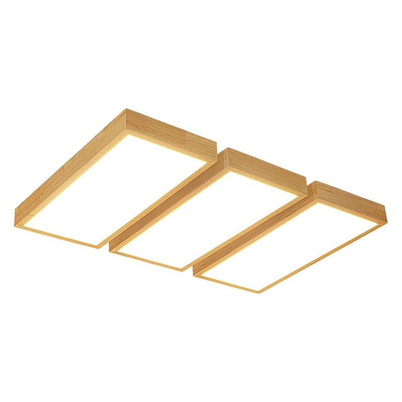 Rectangular Wooden LED Flush Mount in Modern Concise Style Acrylic Indoor Ceiling Light in Log Color